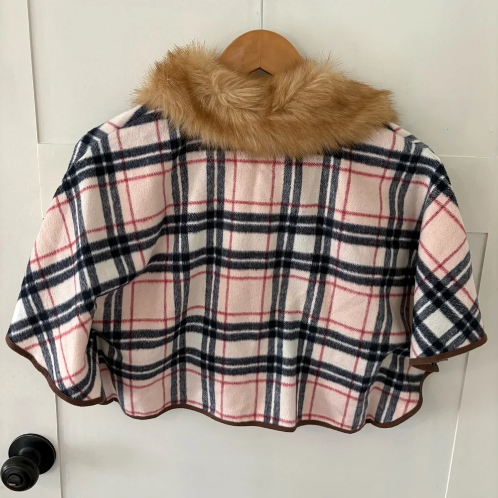Janie & Jack Plaid Faux Fur Trim Cape Poncho. Size 5-6.